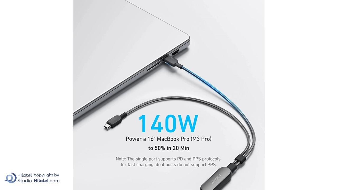 کابل شارژ 140 وات 1.2 متری USB-C به USB-C انکر مدل A8895
