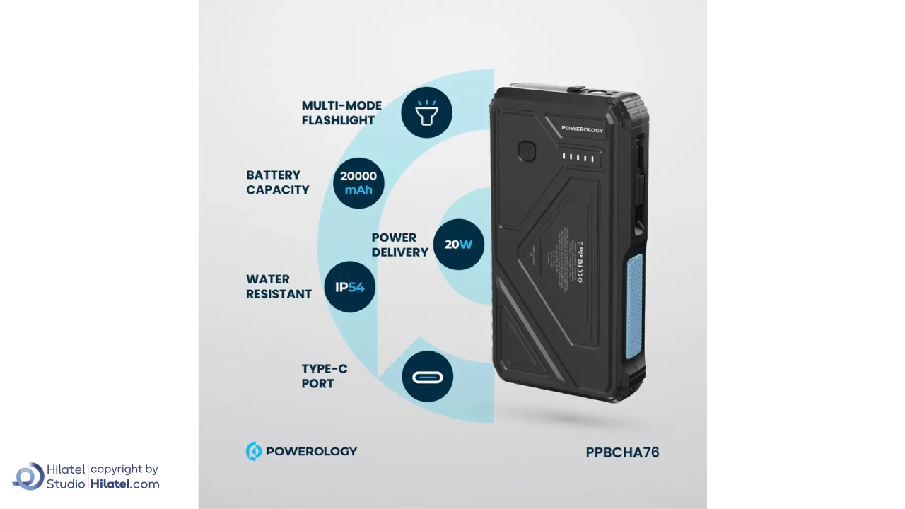 پاوربانک خورشیدی 20000 میلی آمپر پاورولوژی مدل PP076